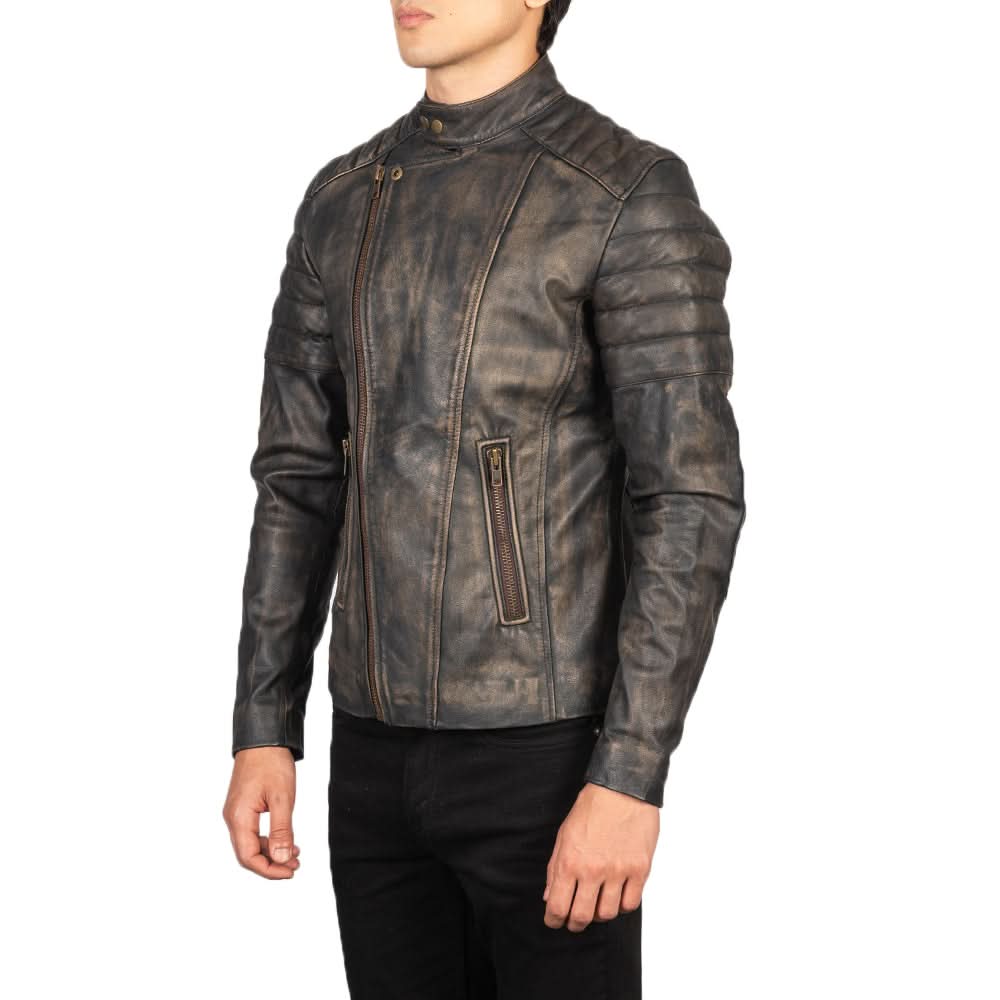 Brandon Distressed Brown Leather Biker Jacket - Image 6