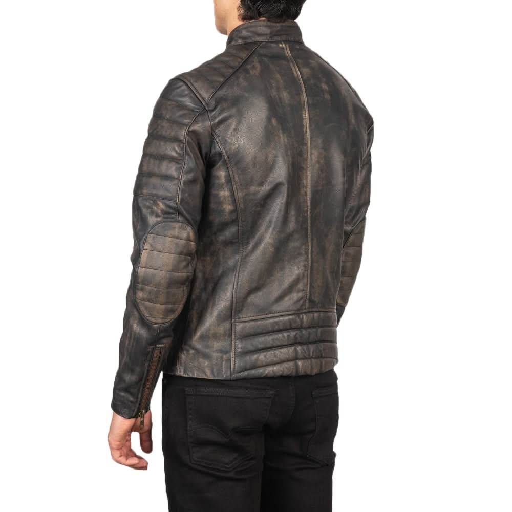 Brandon Distressed Brown Leather Biker Jacket - Image 7