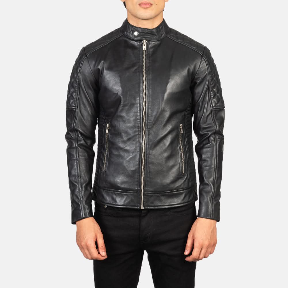 Fernando Quilted Black Leather Biker Jacket - Image 3