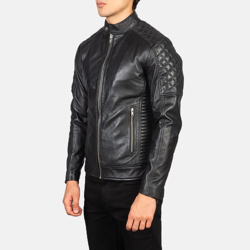 Fernando Quilted Black Leather Biker Jacket - Image 6