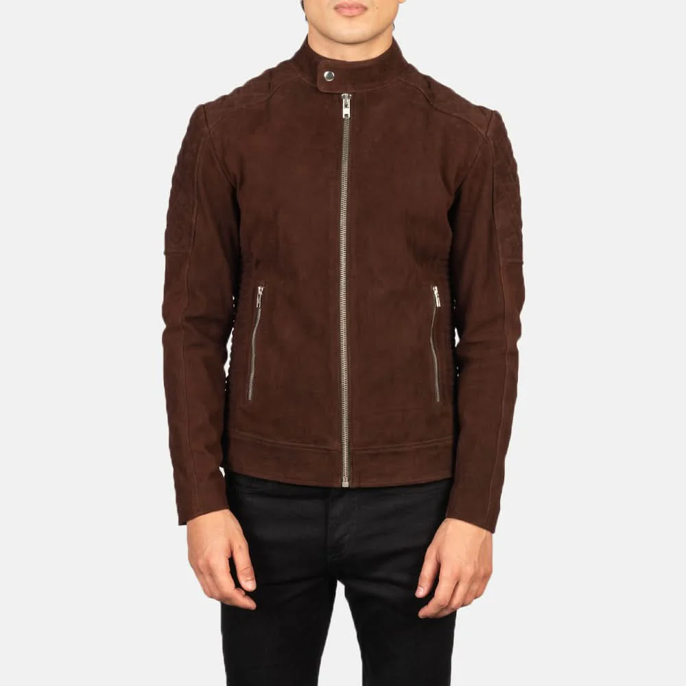 Fernando Quilted Brown Suede Biker Jacket - Image 3