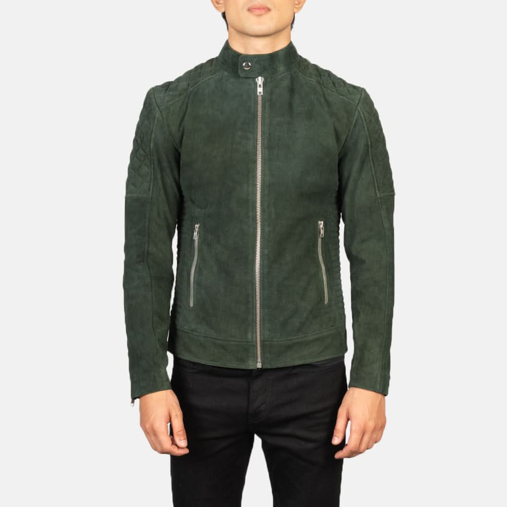 Fernando Quilted Green Suede Biker Jacket - Image 3