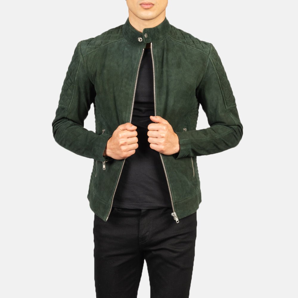 Fernando Quilted Green Suede Biker Jacket - Image 1