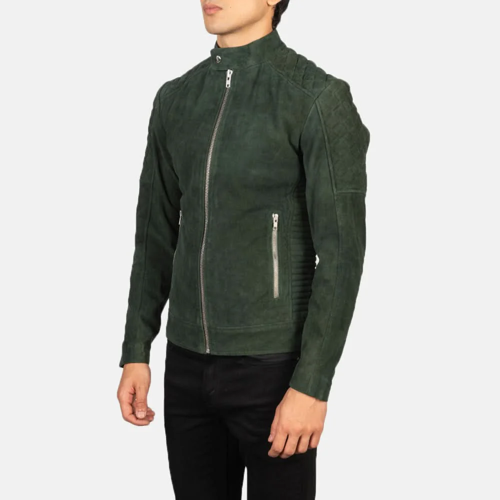 Fernando Quilted Green Suede Biker Jacket - Image 5