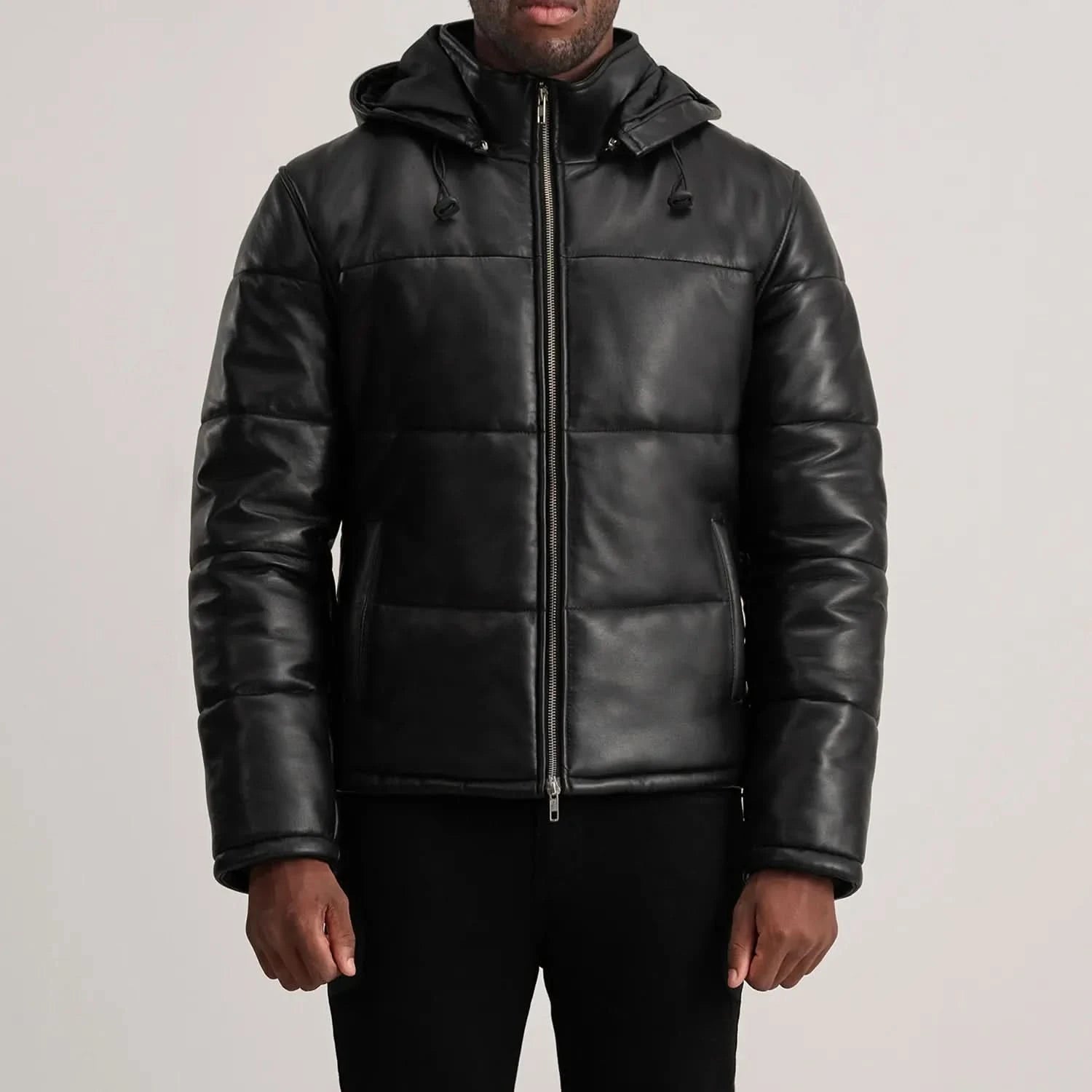 Conrad Black Hooded Leather Puffer Jacket - Image 6