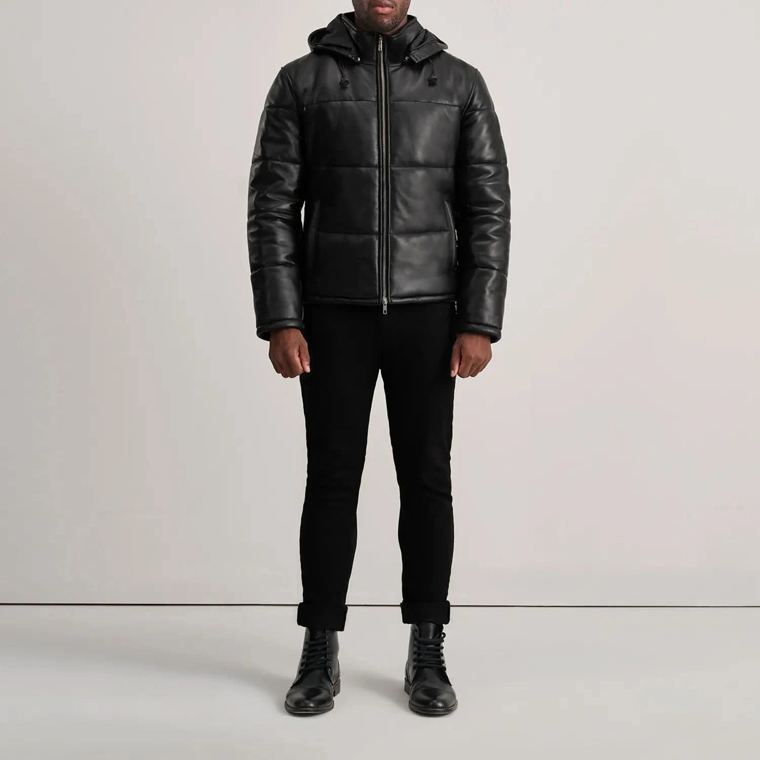 Conrad Black Hooded Leather Puffer Jacket - Image 5