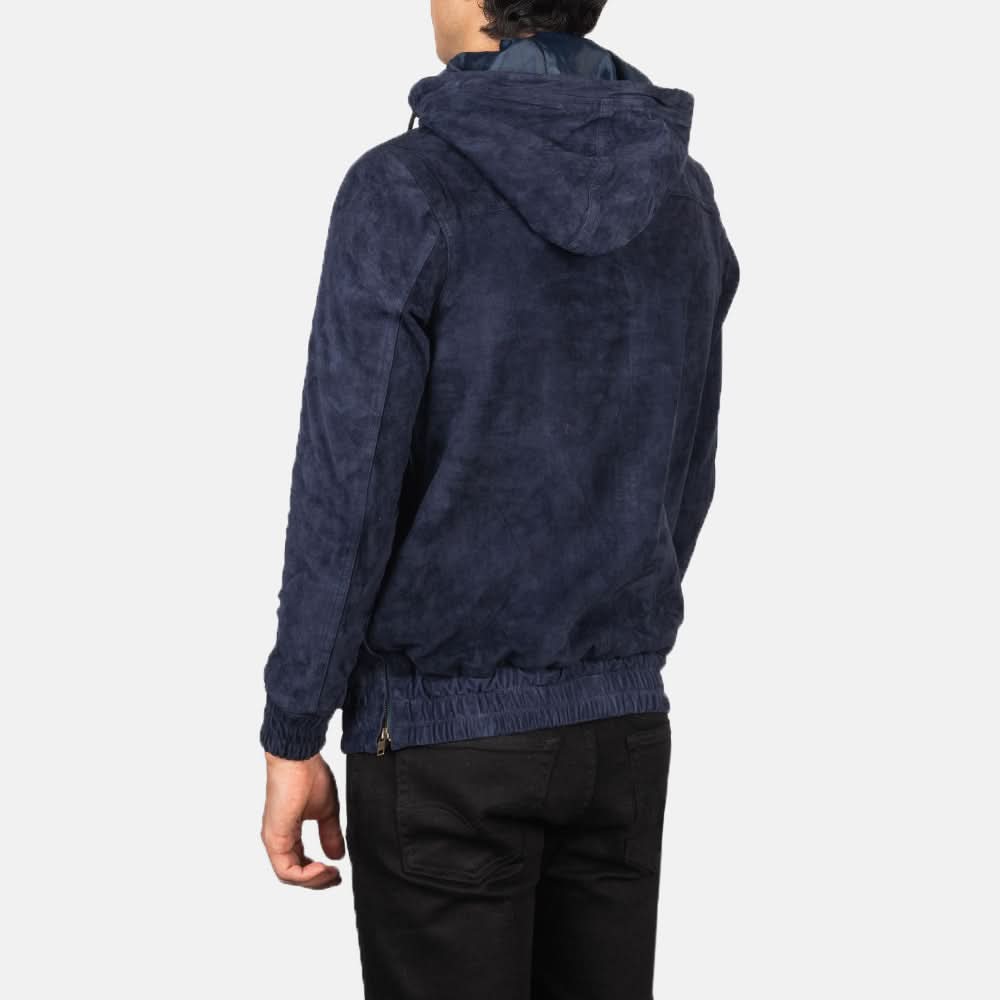 Kenton Hooded Blue Suede Pullover Jacket - Image 4