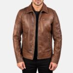 [FS] Lavendard Brown Leather Biker Jacket