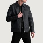 Lavendard Matte Black Leather Biker Jacket