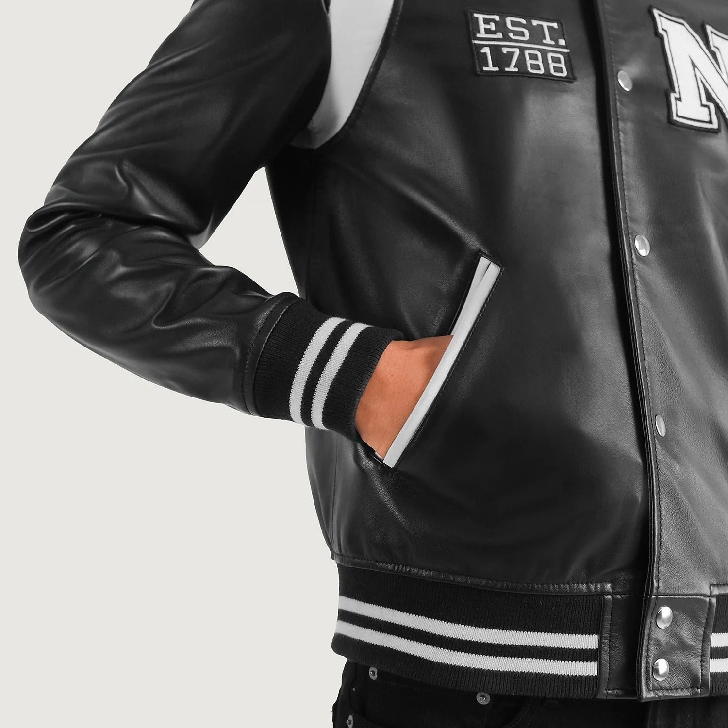 Liberte New York Black Leather Varsity Jacket - Image 4