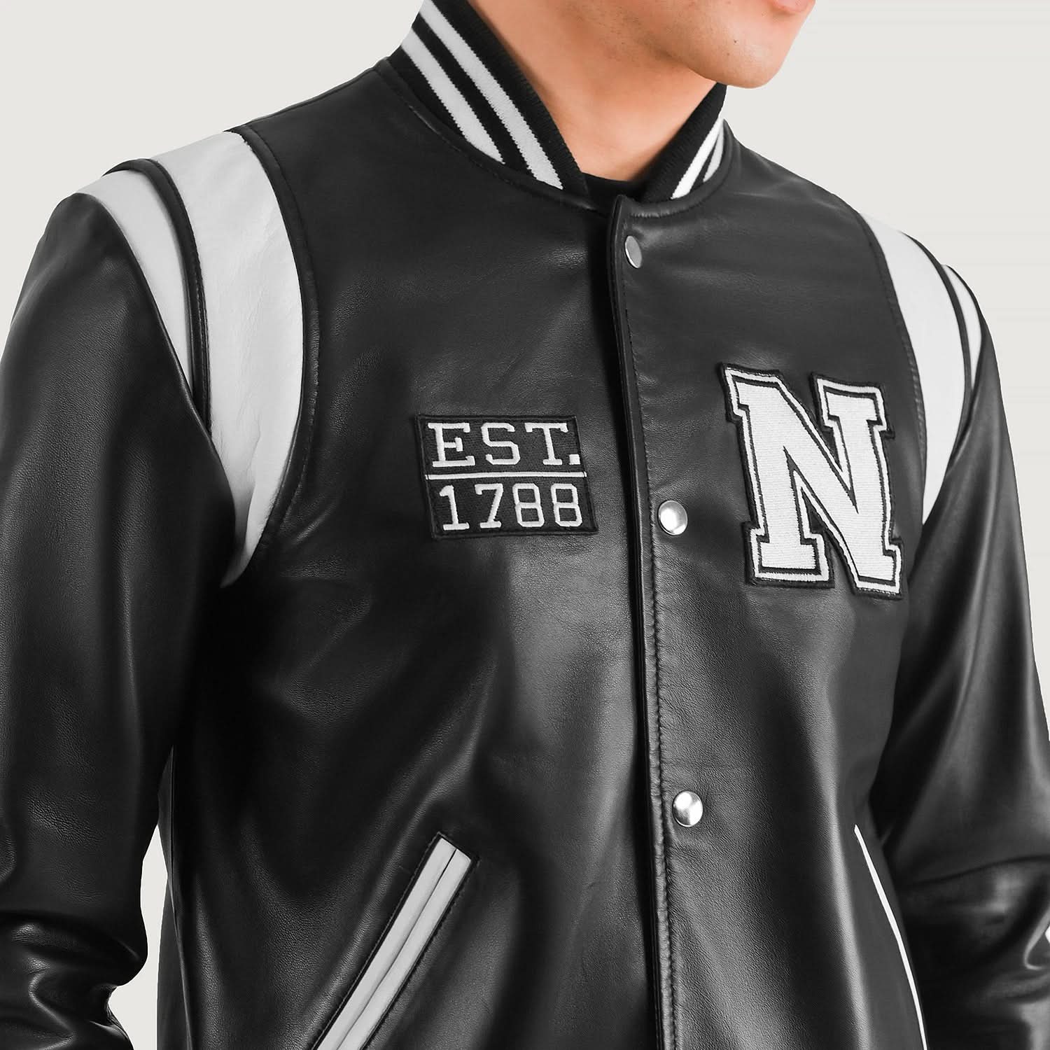 Liberte New York Black Leather Varsity Jacket - Image 6