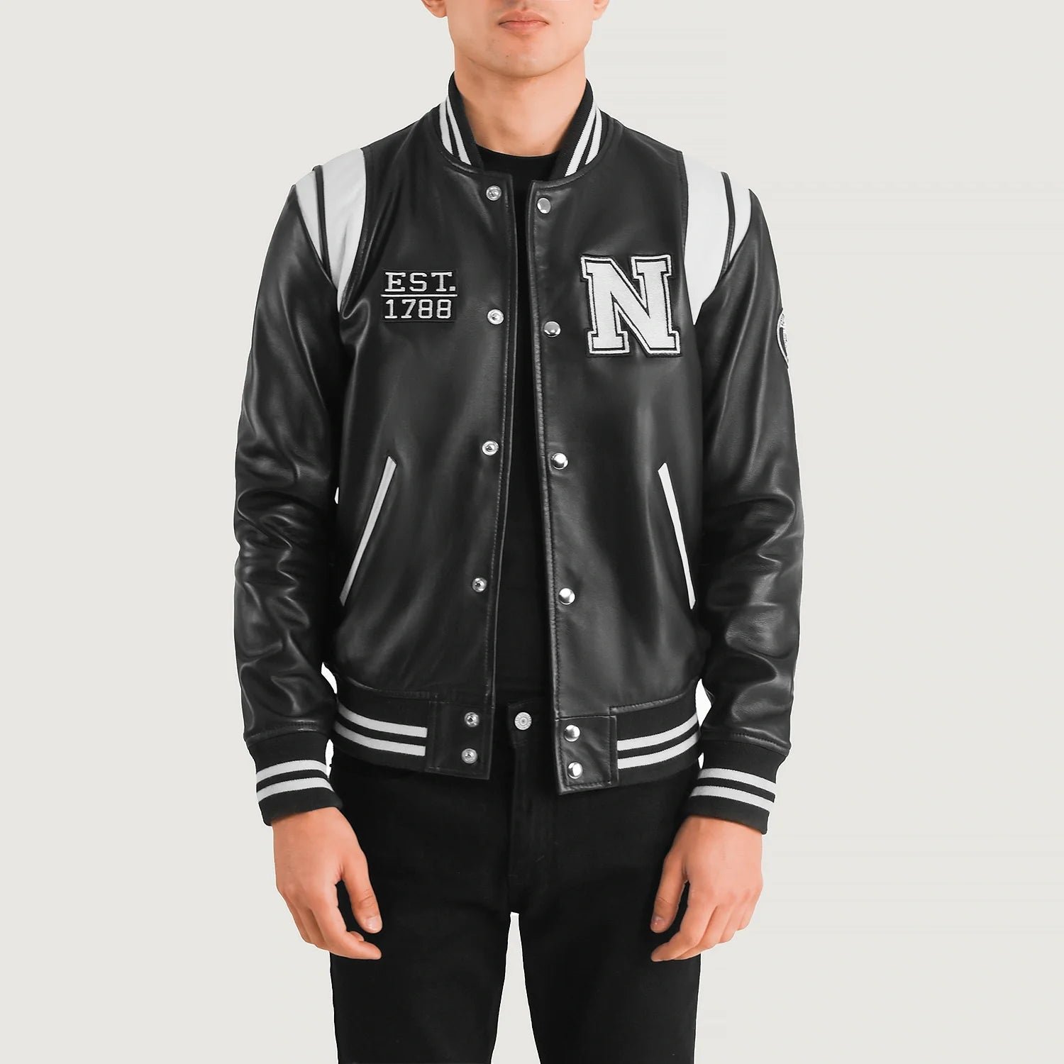 Liberte New York Black Leather Varsity Jacket - Image 1
