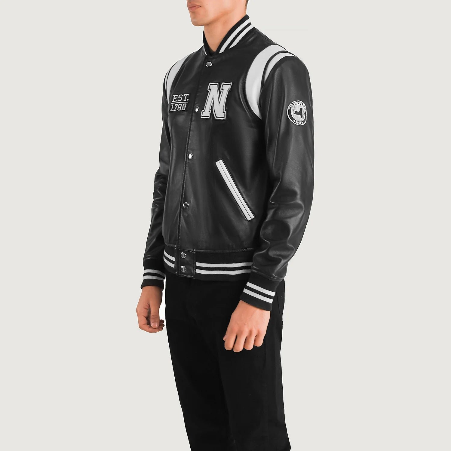 Liberte New York Black Leather Varsity Jacket - Image 3
