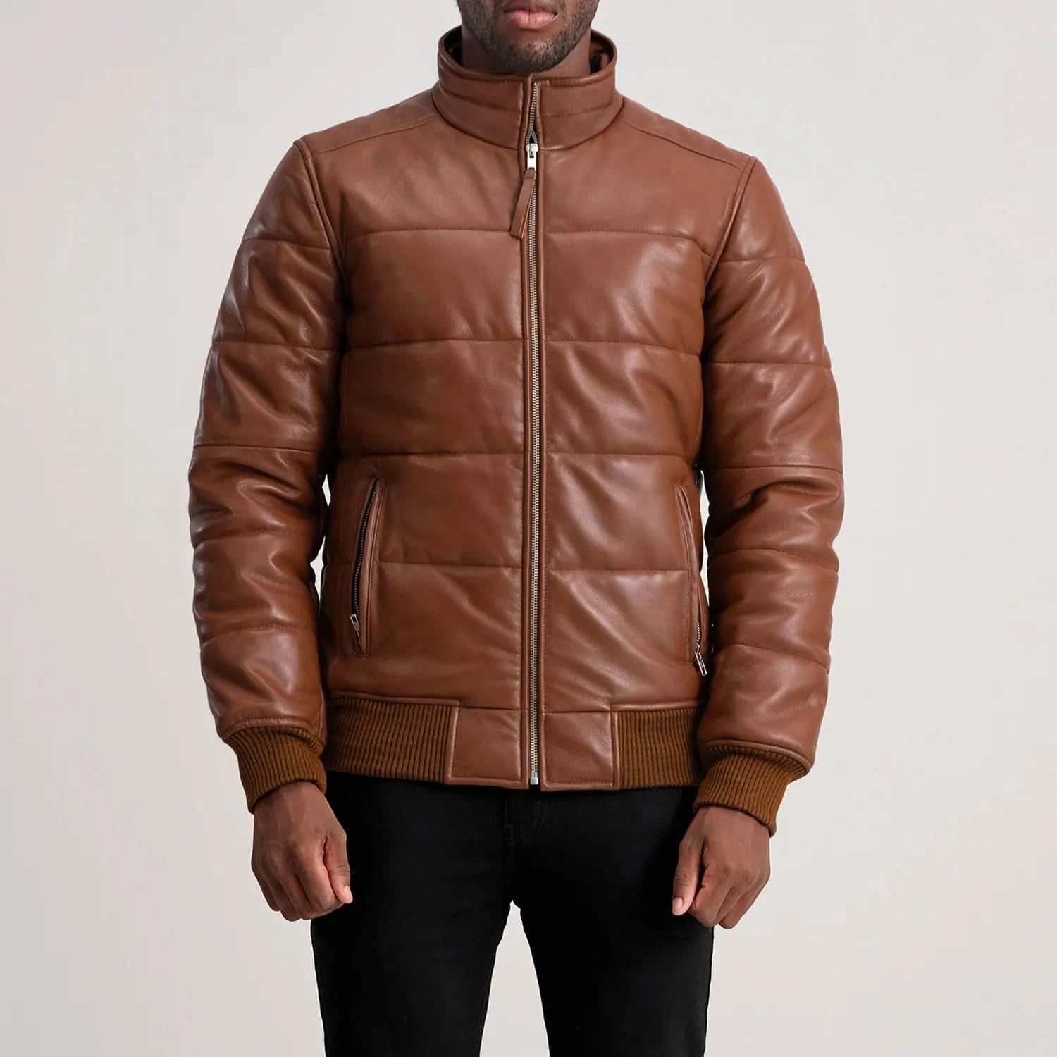 Lucas Brown Leather Puffer Bomber Jacket - Image 6