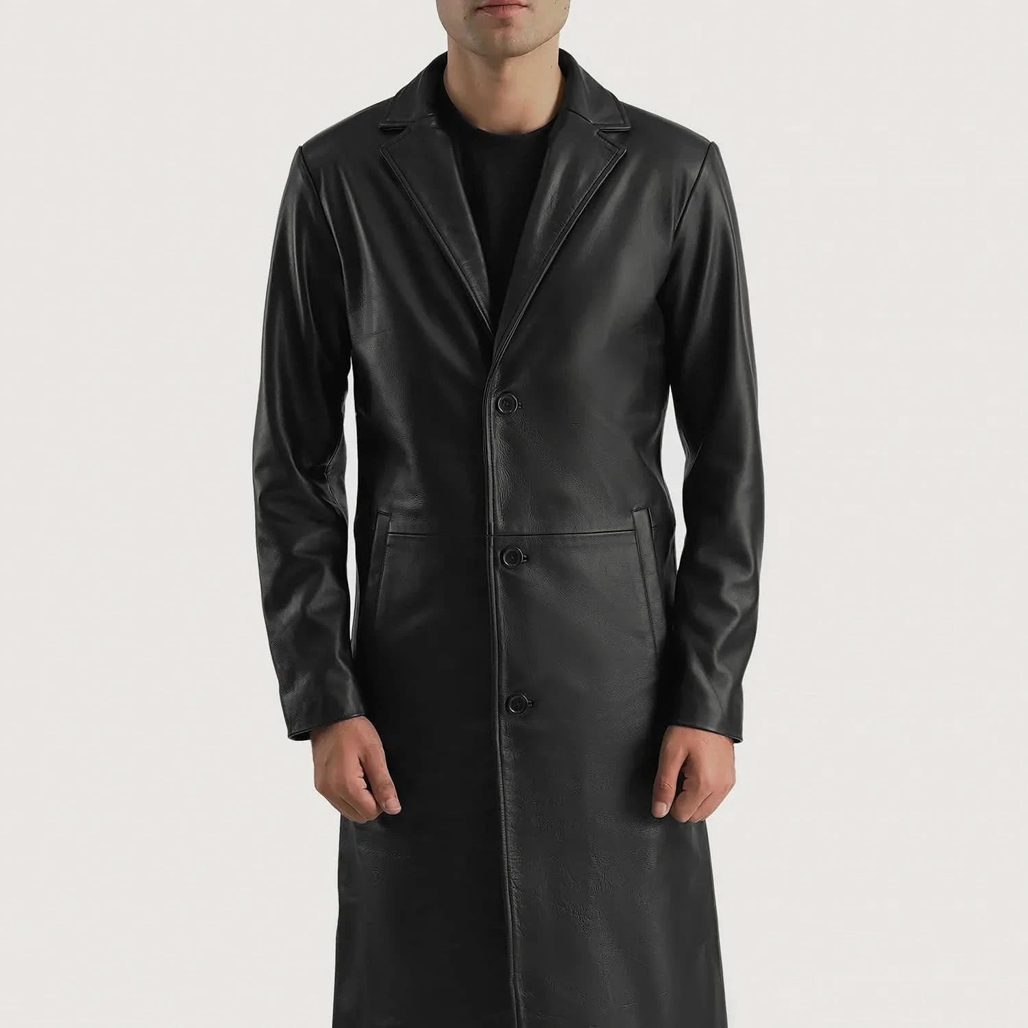 Mateo Black Leather Single Breasted Coat - Image 6