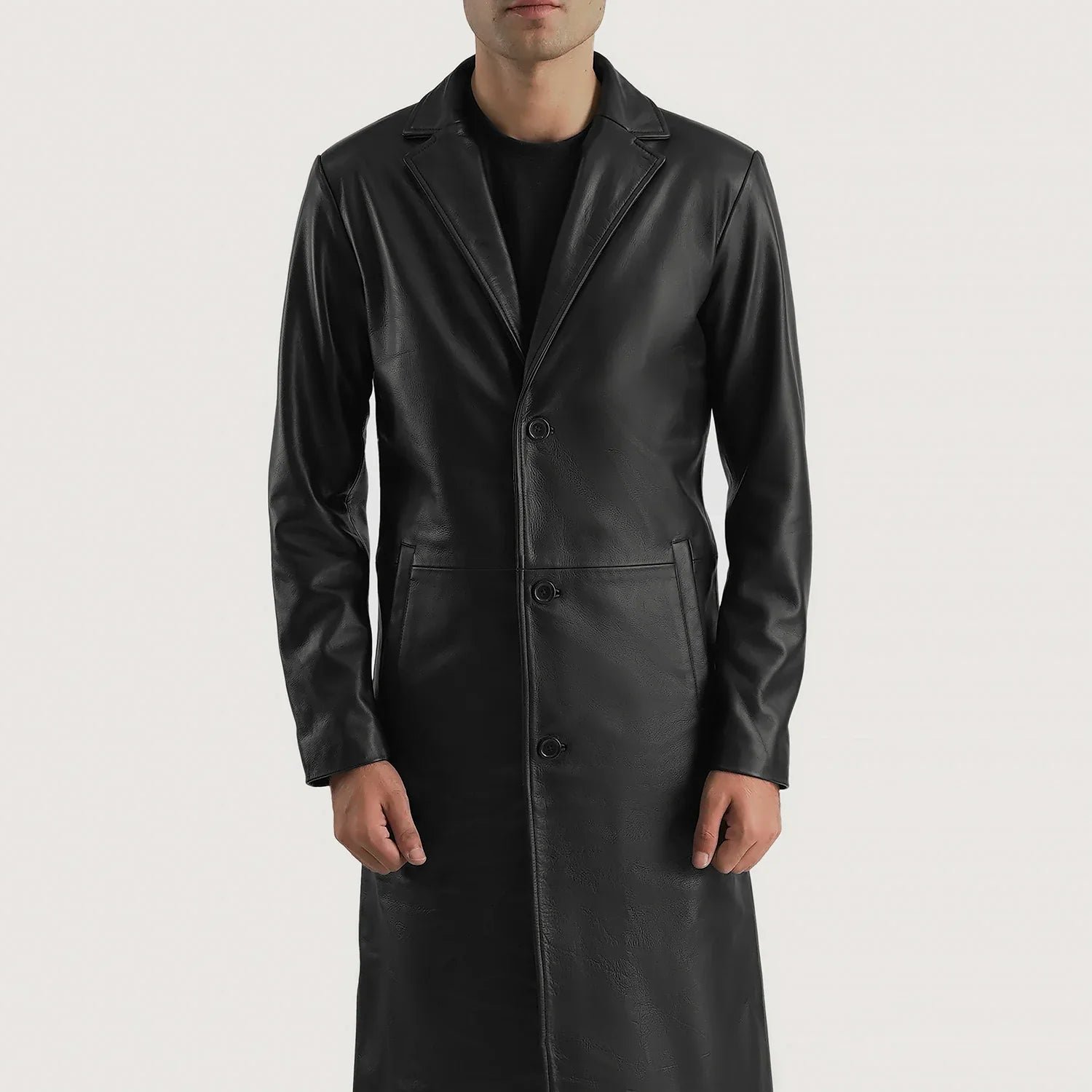 Mateo Black Leather Single Breasted Coat - Image 4