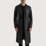 Mateo Black Leather Single Breasted Coat