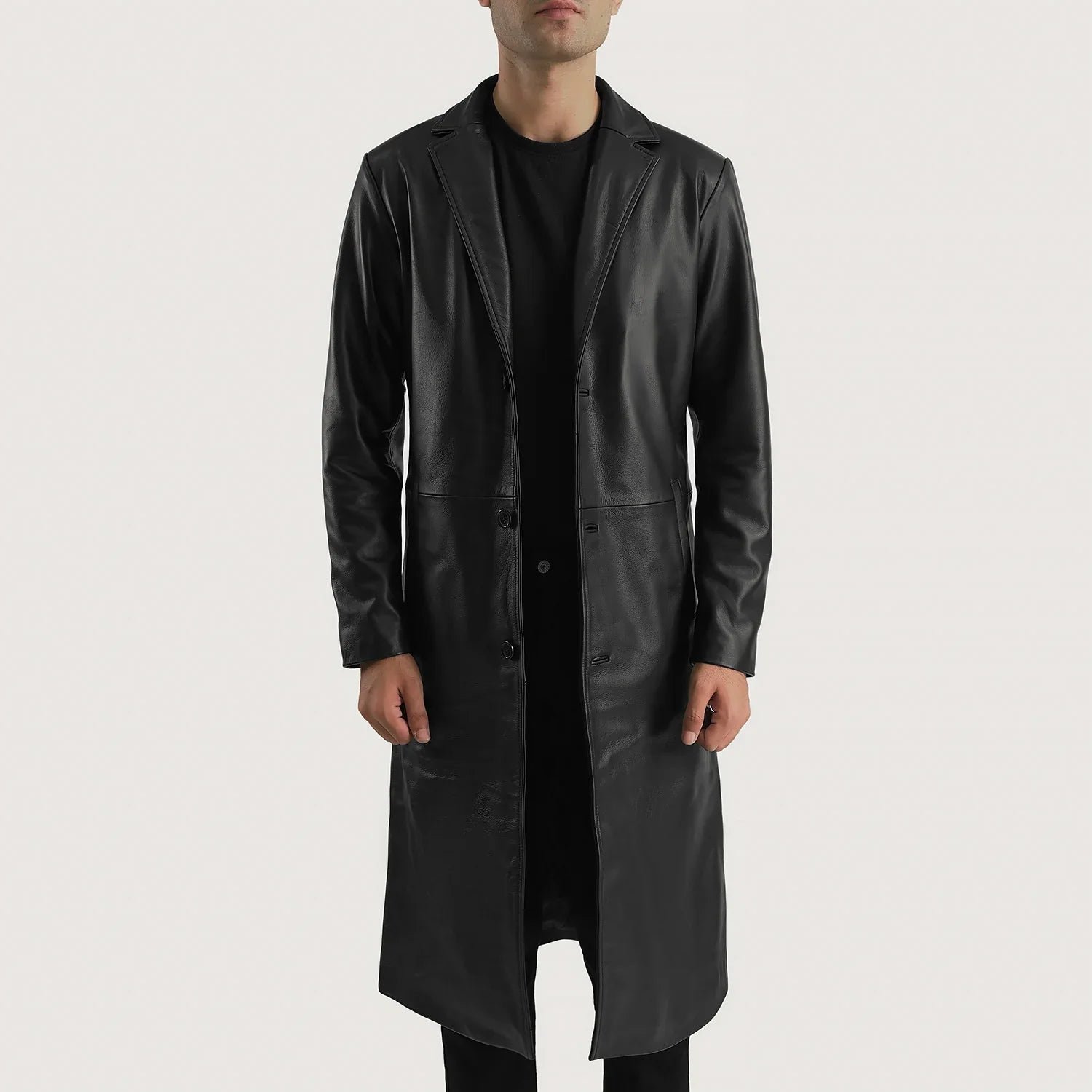 Mateo Black Leather Single Breasted Coat - Image 1