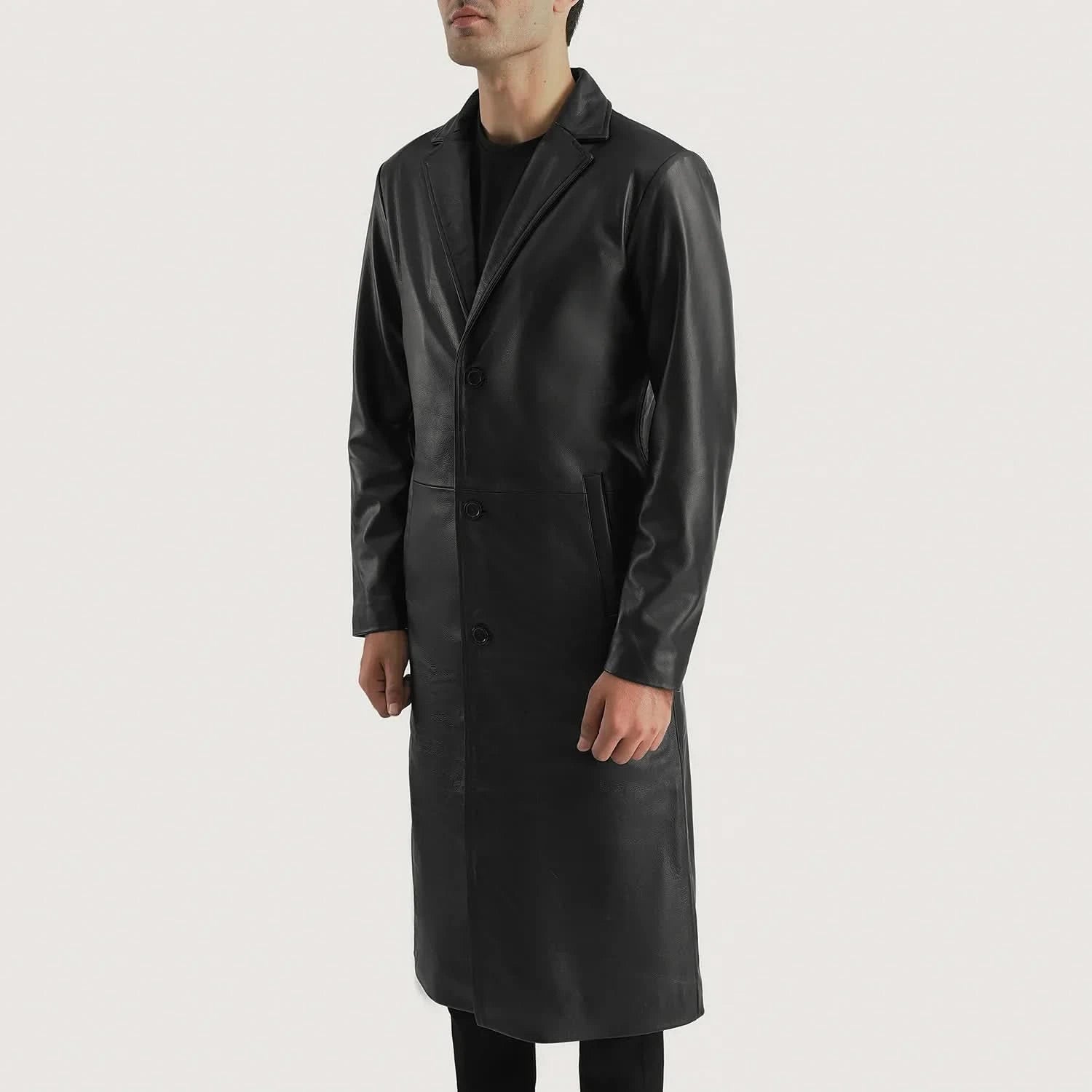 Mateo Black Leather Single Breasted Coat - Image 4