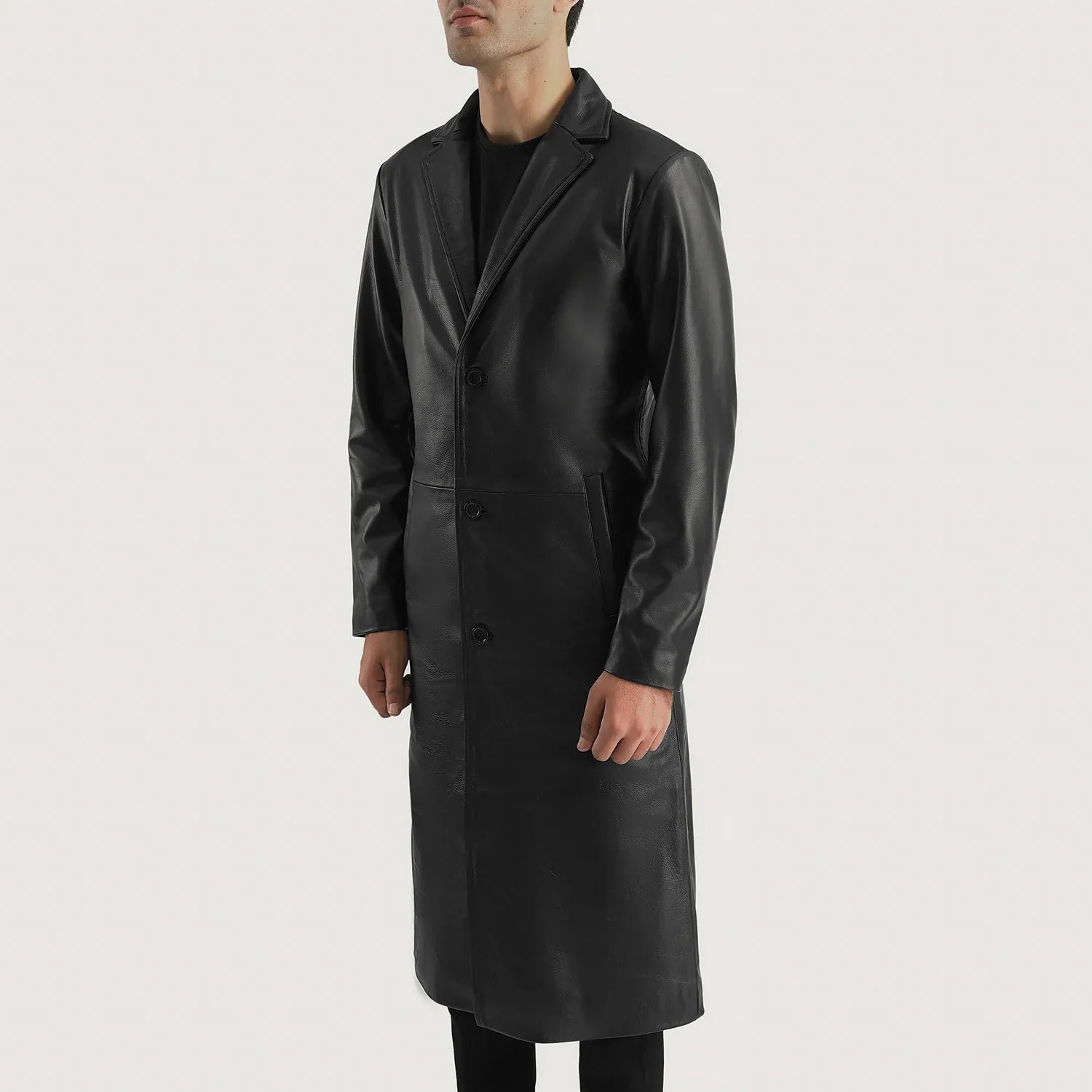 Mateo Black Leather Single Breasted Coat - Image 2