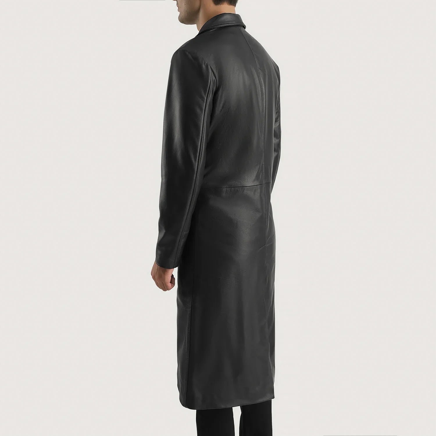 Mateo Black Leather Single Breasted Coat - Image 5