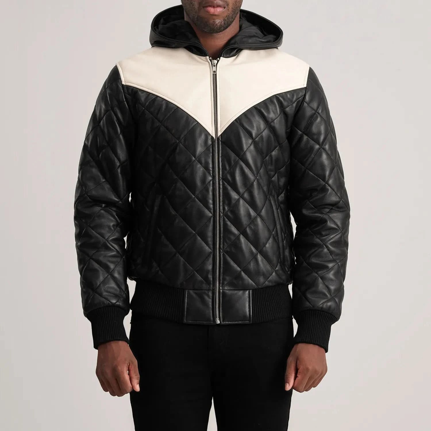Norman Black Hooded Bomber Leather Puffer Jacket - Image 6