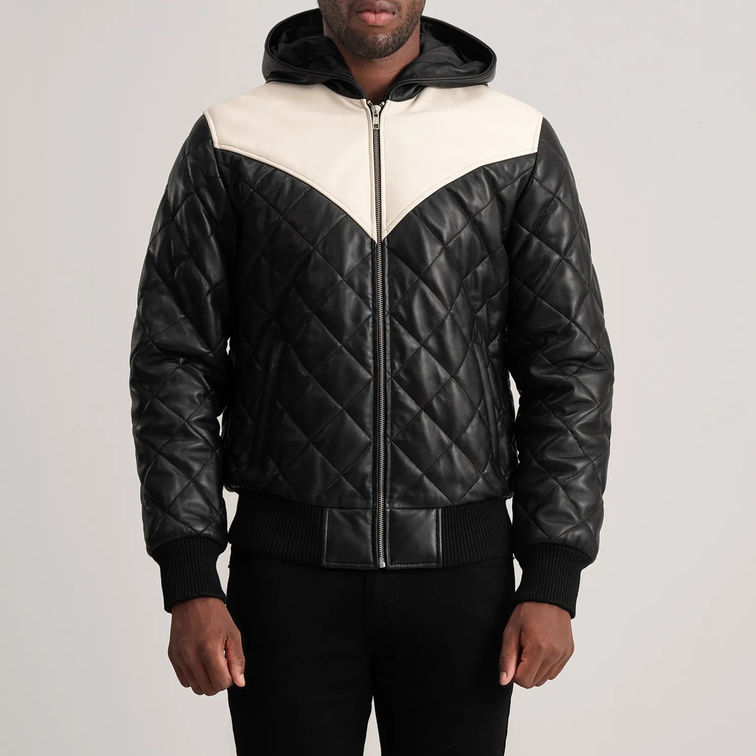 Norman Black Hooded Bomber Leather Puffer Jacket - Image 4