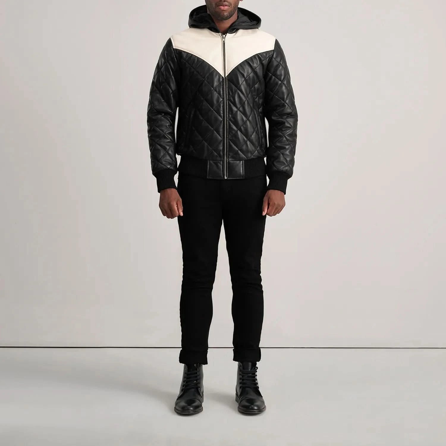 Norman Black Hooded Bomber Leather Puffer Jacket - Image 5