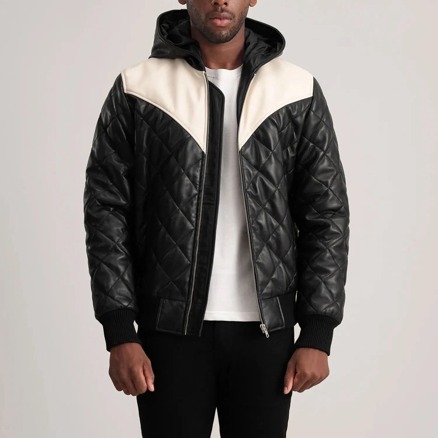 Norman Black Hooded Bomber Leather Puffer Jacket - Image 3