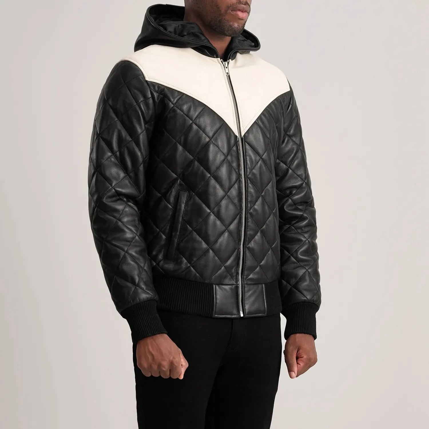 Norman Black Hooded Bomber Leather Puffer Jacket - Image 4
