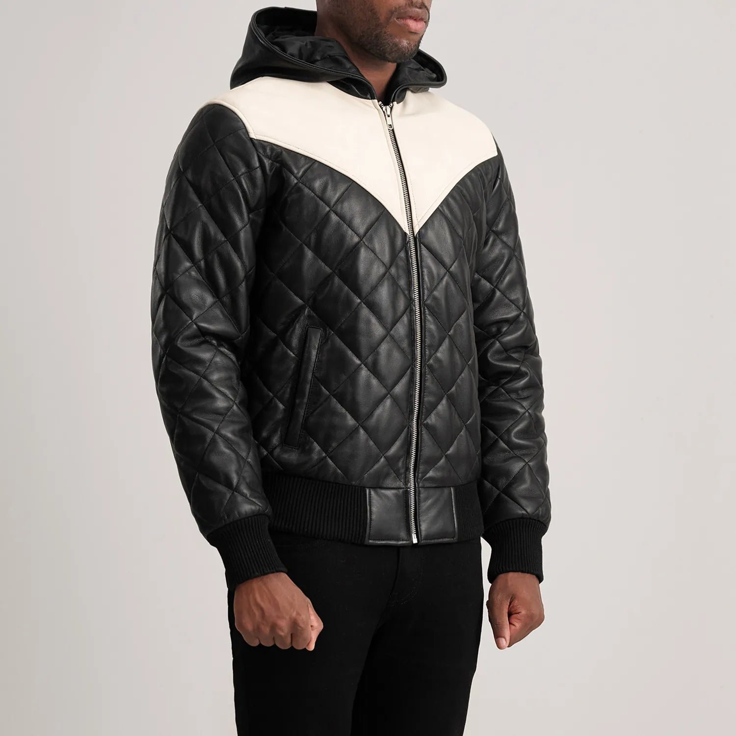 Norman Black Hooded Bomber Leather Puffer Jacket - Image 2