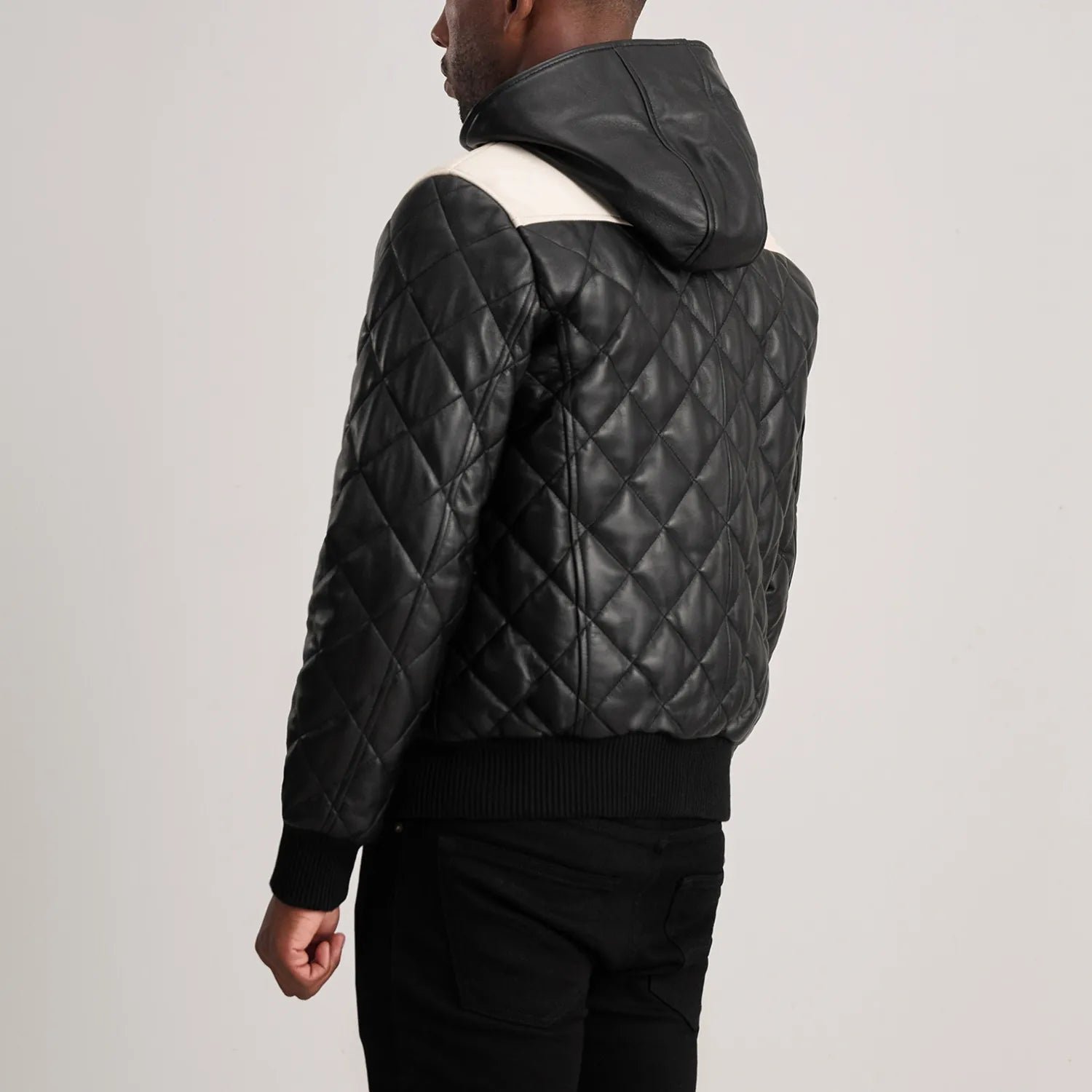Norman Black Hooded Bomber Leather Puffer Jacket - Image 5