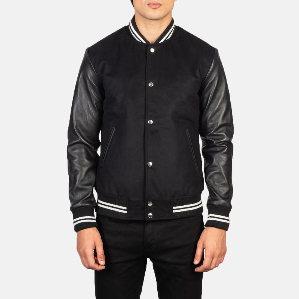 Vaxton Black Striped Hybrid Varsity Jacket - Image 7