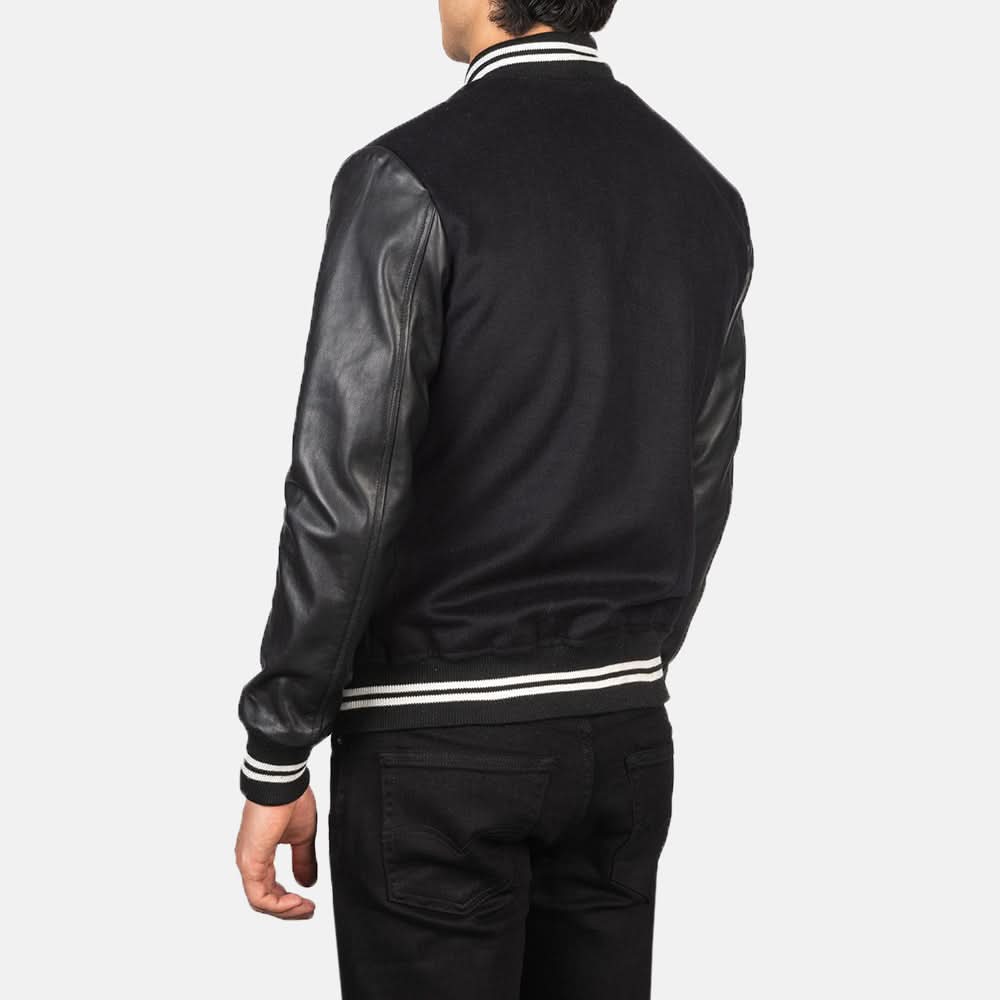 Vaxton Black Striped Hybrid Varsity Jacket - Image 2