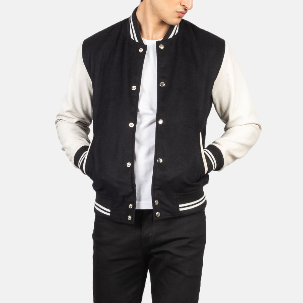 Vaxton Black & White Hybrid Varsity Jacket - Image 3