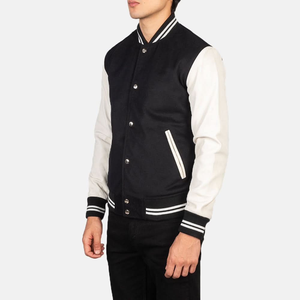Vaxton Black & White Hybrid Varsity Jacket - Image 4
