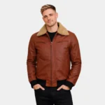 Mens Camel Brown Bomber Leather Jacket