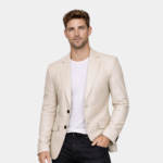 Mens Sports Beige Leather Blazer - Two Button