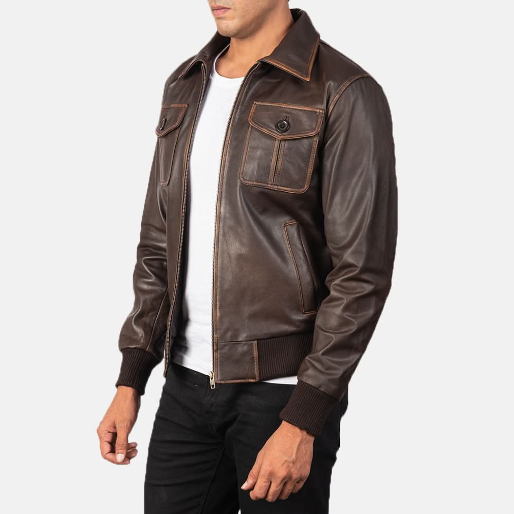 Kingston Men's Brown Leather Bomber Jacket - Image 3