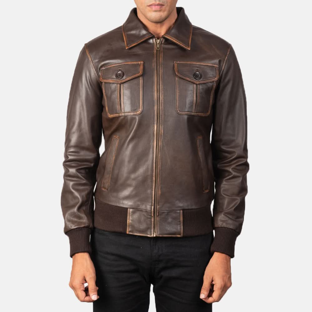 Kingston Men's Brown Leather Bomber Jacket - Image 4