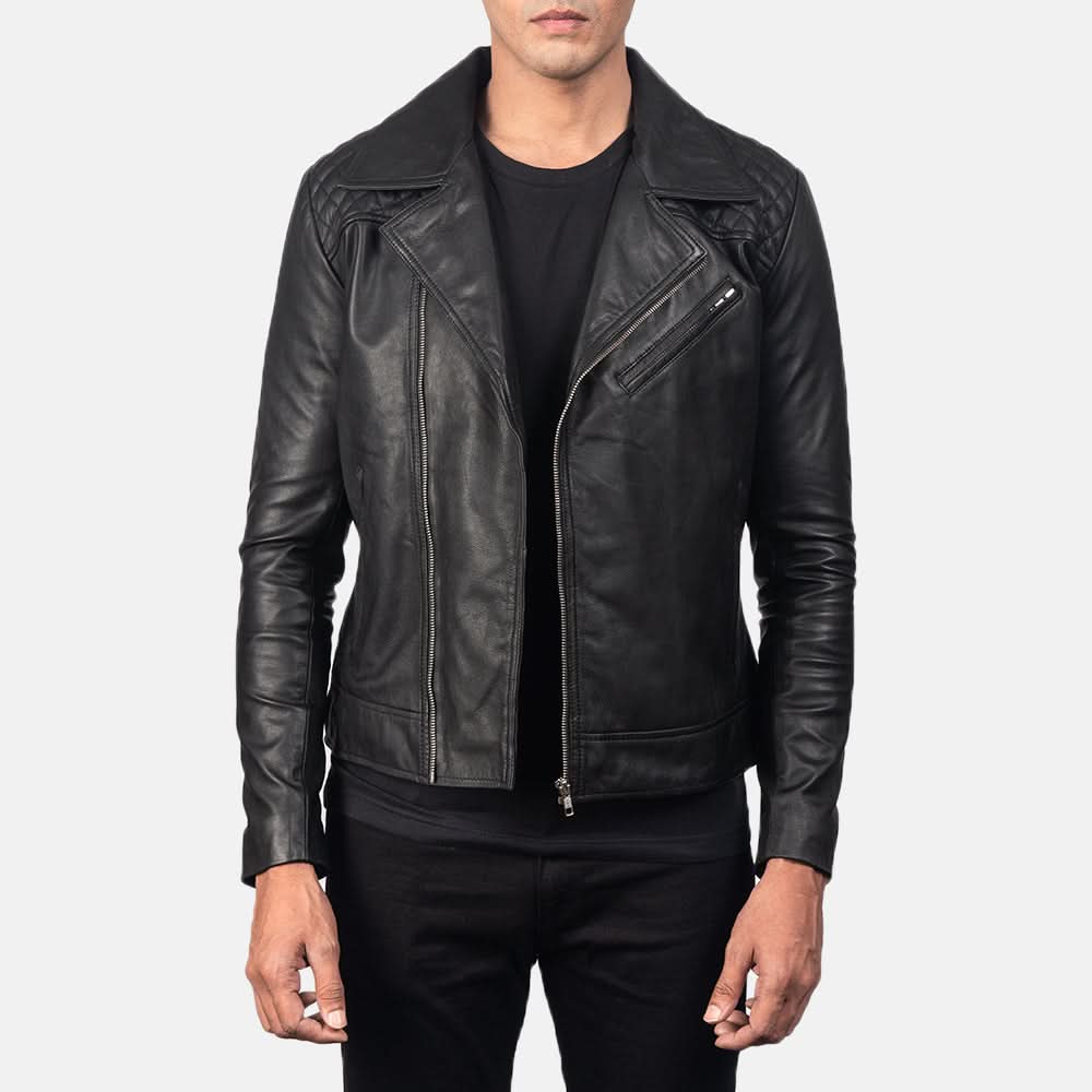 Danny Quilted Black Leather Biker Jacket - Image 3