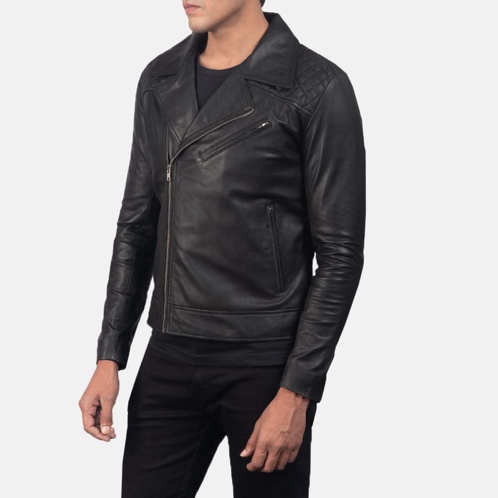Danny Quilted Black Leather Biker Jacket - Image 4