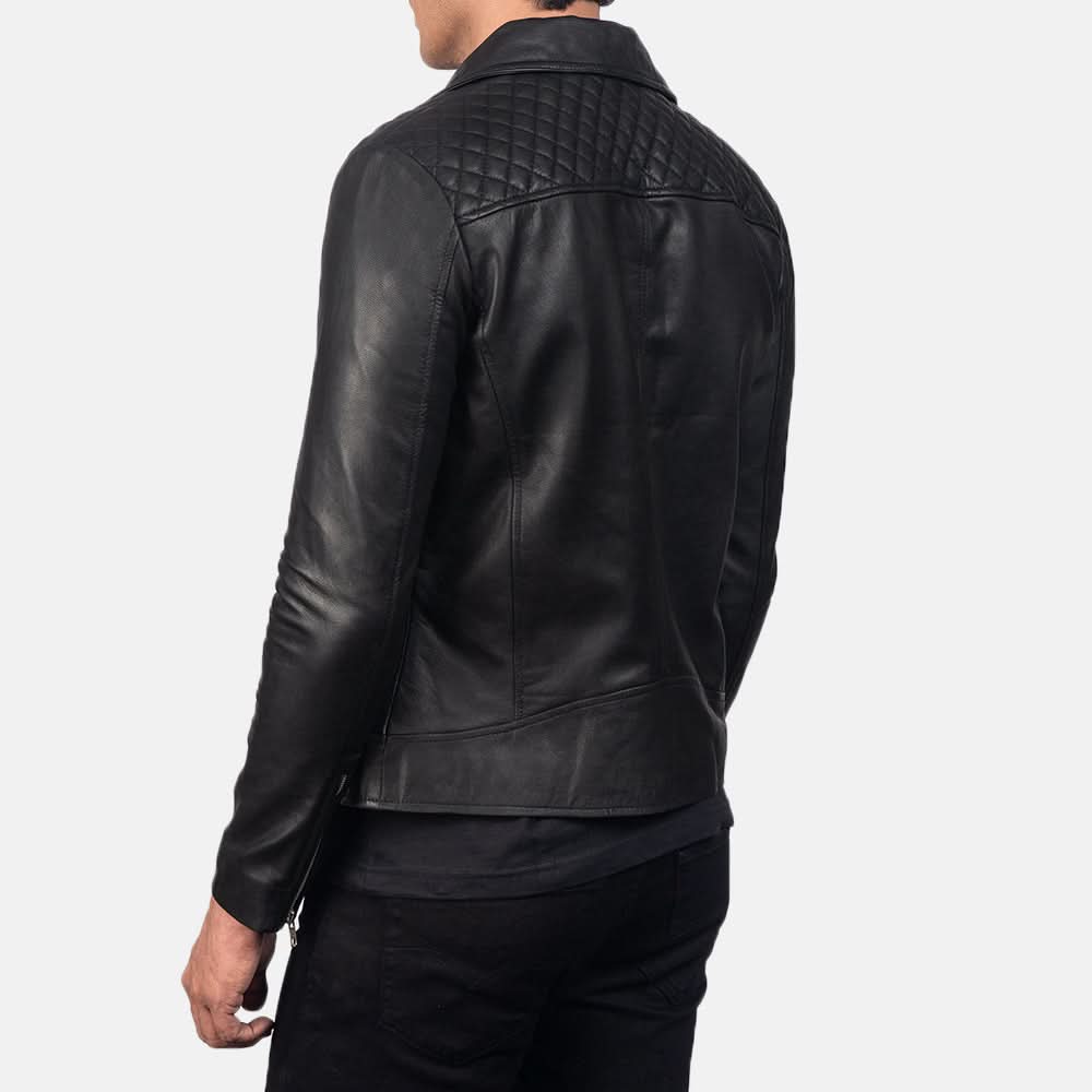 Danny Quilted Black Leather Biker Jacket - Image 6