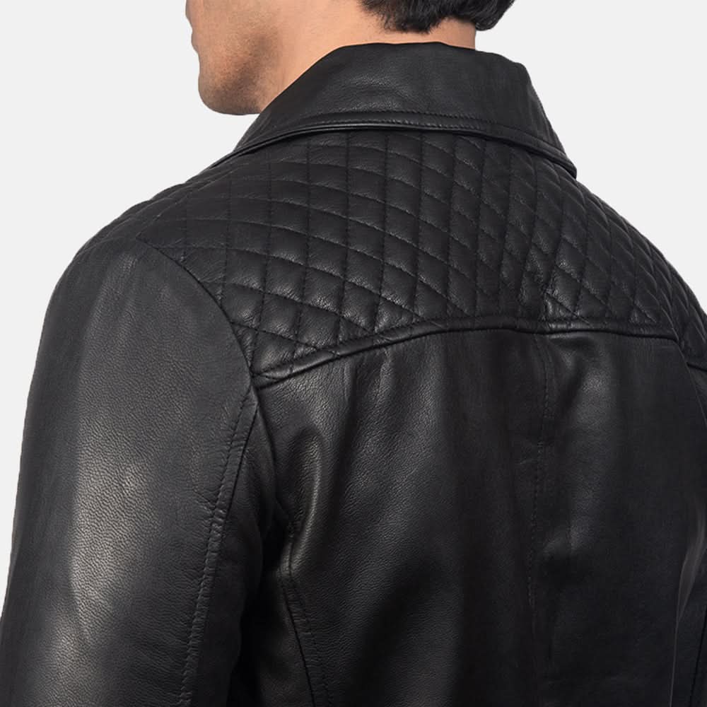 Danny Quilted Black Leather Biker Jacket - Image 7