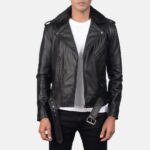 Furton Black Leather Biker Jacket
