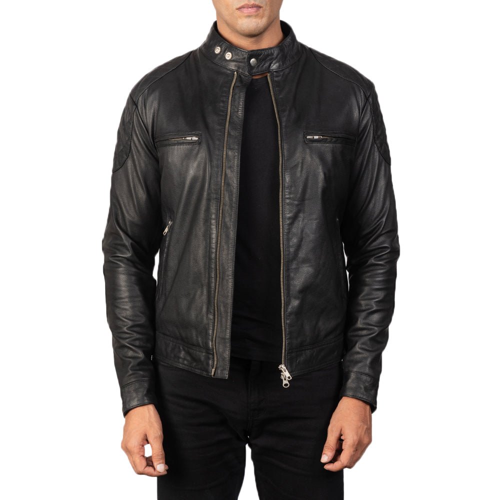 Gatsby Black Leather Biker Jacket - Image 1