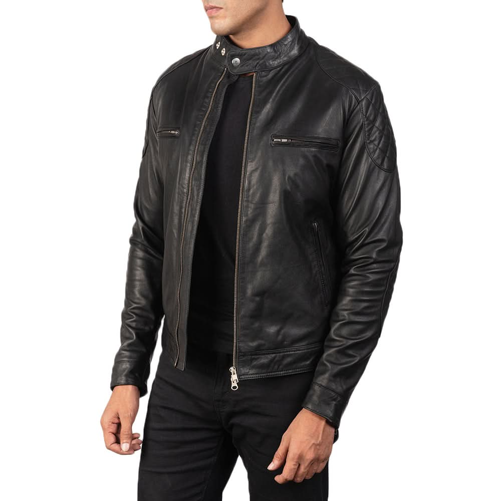 Gatsby Black Leather Biker Jacket - Image 3
