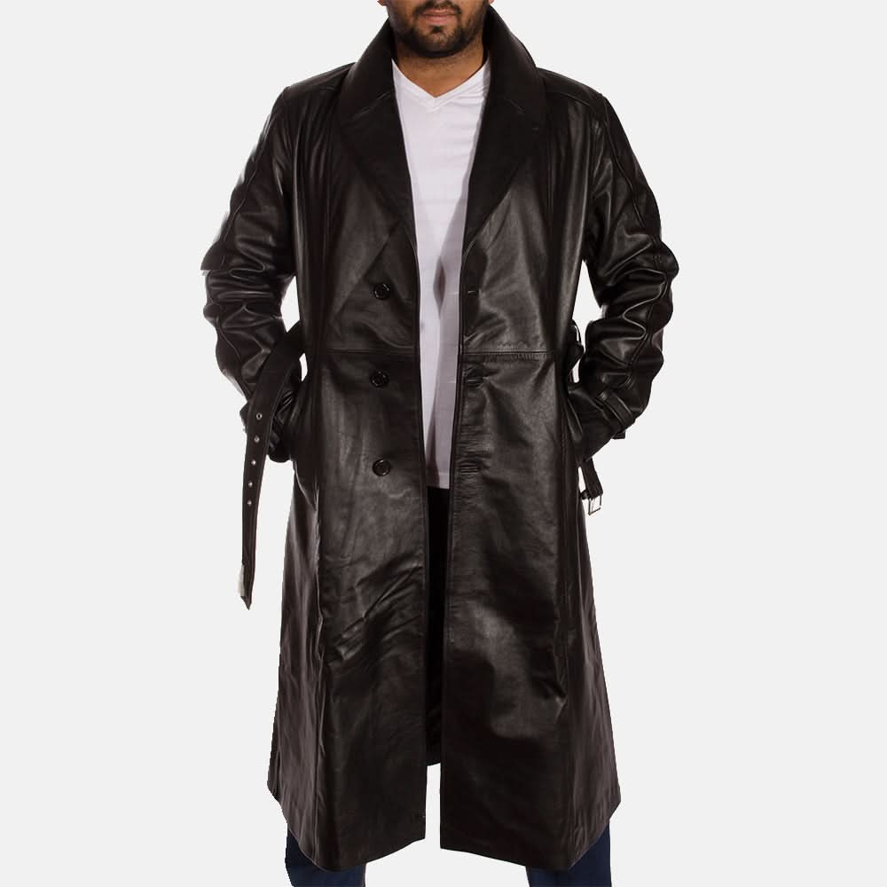 Hooligan Black Leather Trench Coat - Image 4
