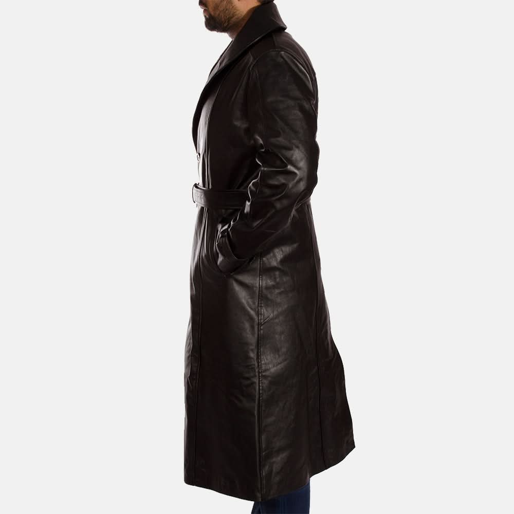 Hooligan Black Leather Trench Coat - Image 5