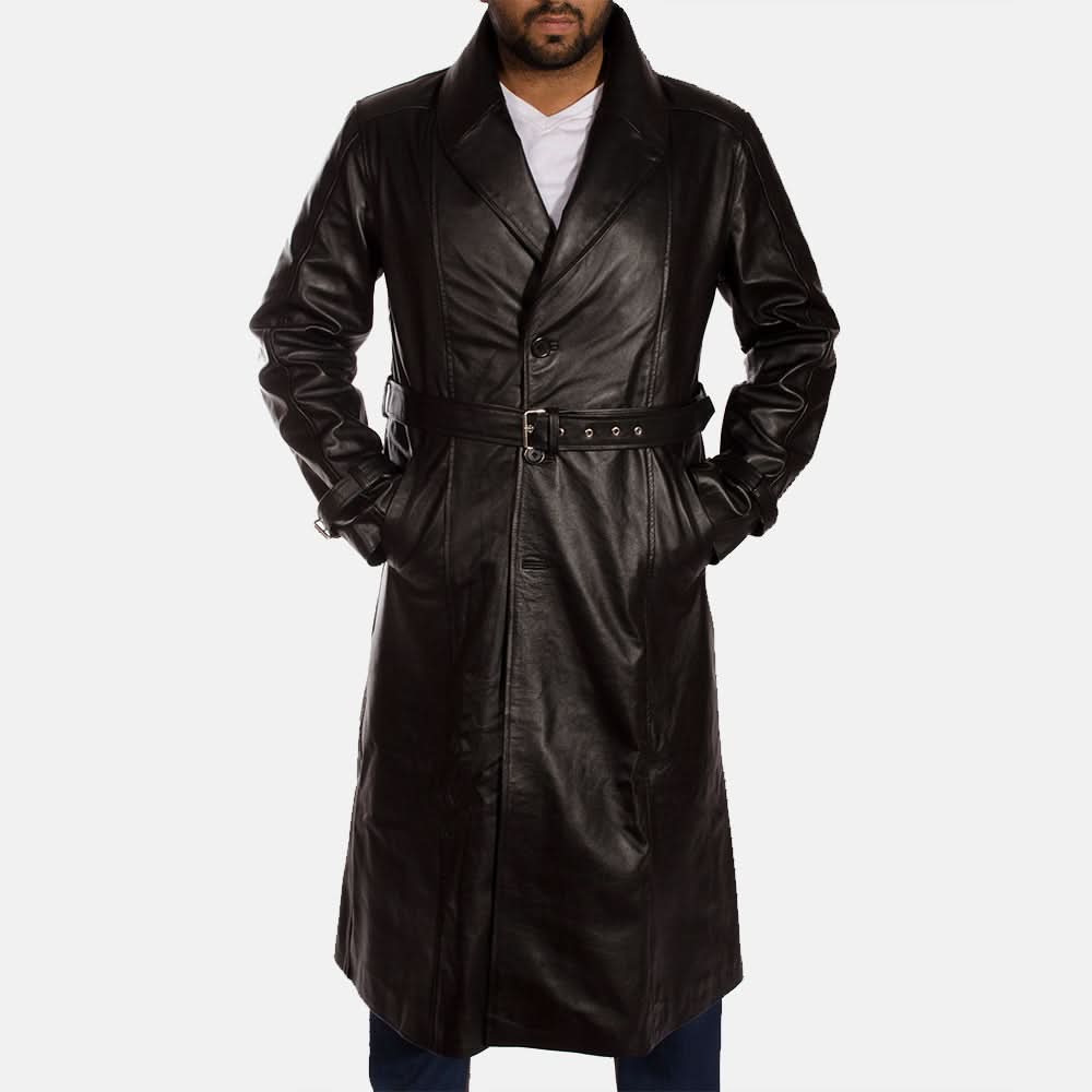 Hooligan Black Leather Trench Coat - Image 3